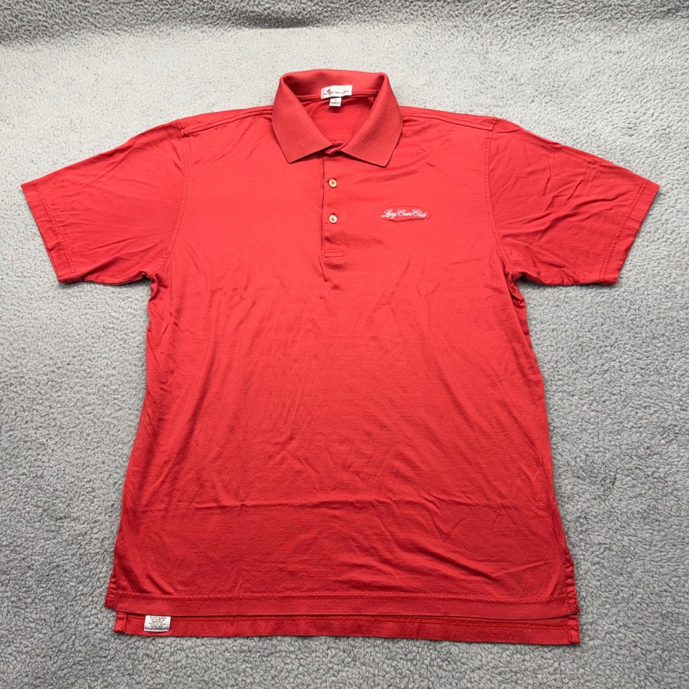 Peter Millar MF17K01 Mens Medium Red Long Cove Club 14782 Cotton Polo Golf Shirt